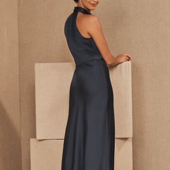 NWOT BHLDN Esme Satin Charmeuse Dress  Navy 16 - Picture 2 of 8